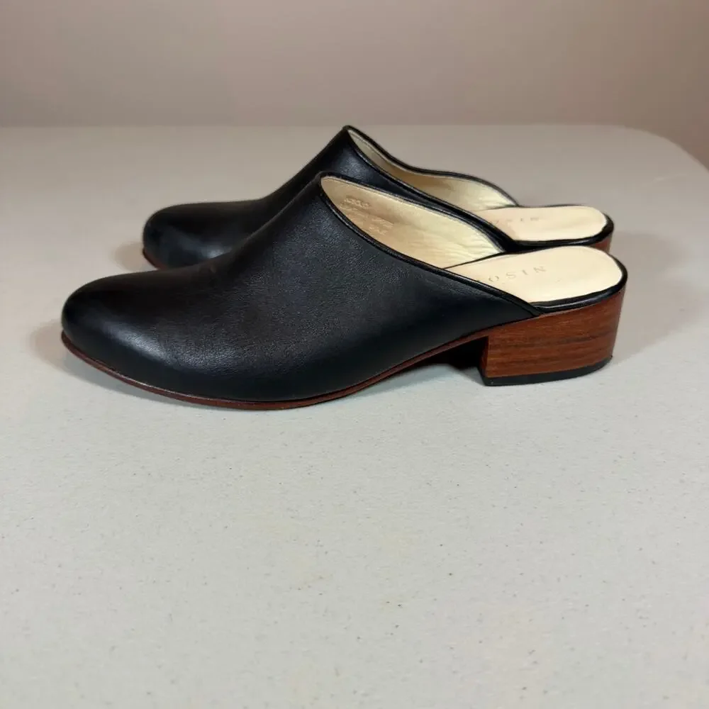Nisolo Mariella Mule Womens 7 Smooth Black Leather Classic Round Toe Block Heel